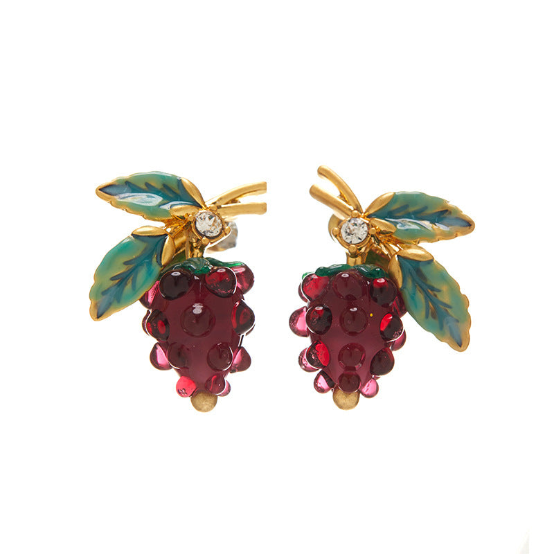 Boucles d'oreilles en émail mûrier violet d'été
