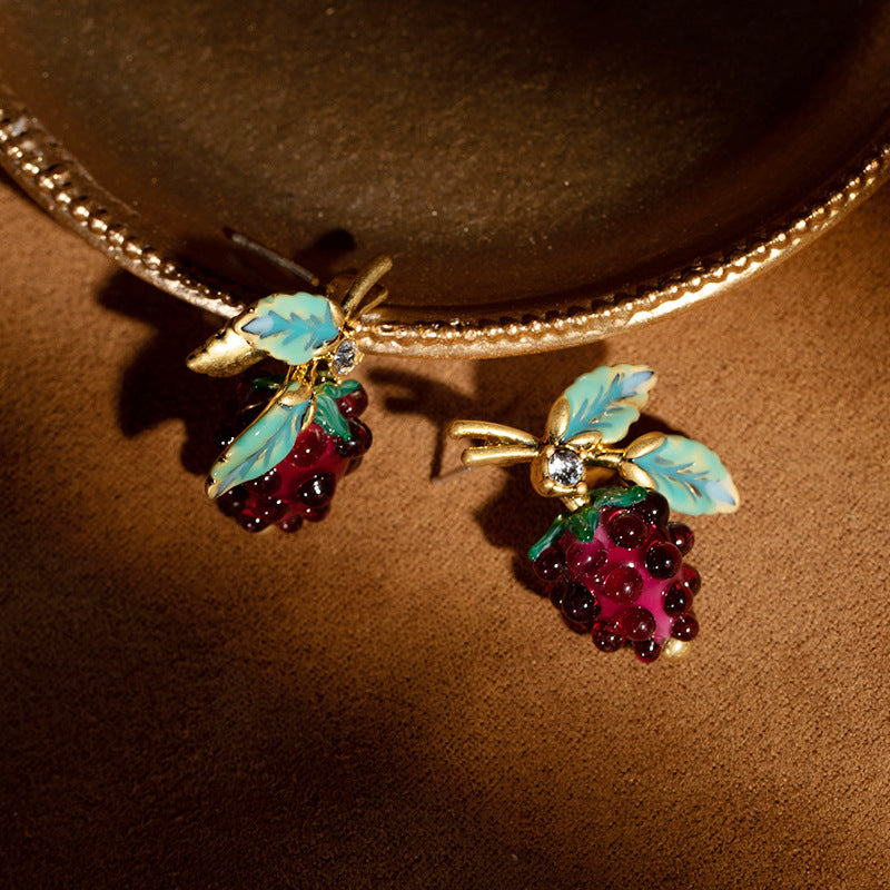 Boucles d'oreilles en émail mûrier violet d'été