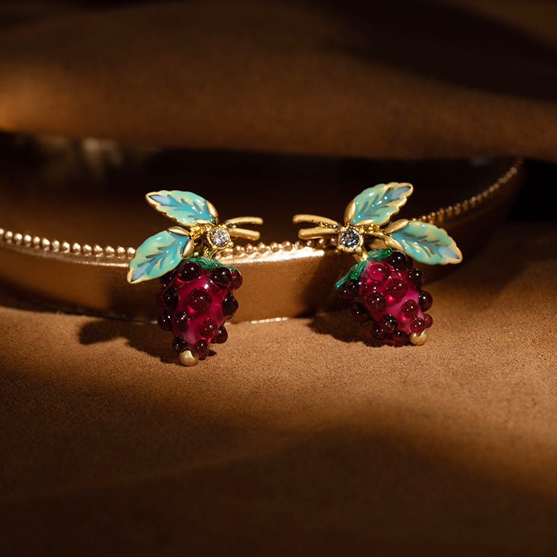 Boucles d'oreilles en émail mûrier violet d'été